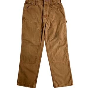 Skoops NYC Traditional Duck Pants Mens 34X30 Khaki Double Knee Carpenter Work